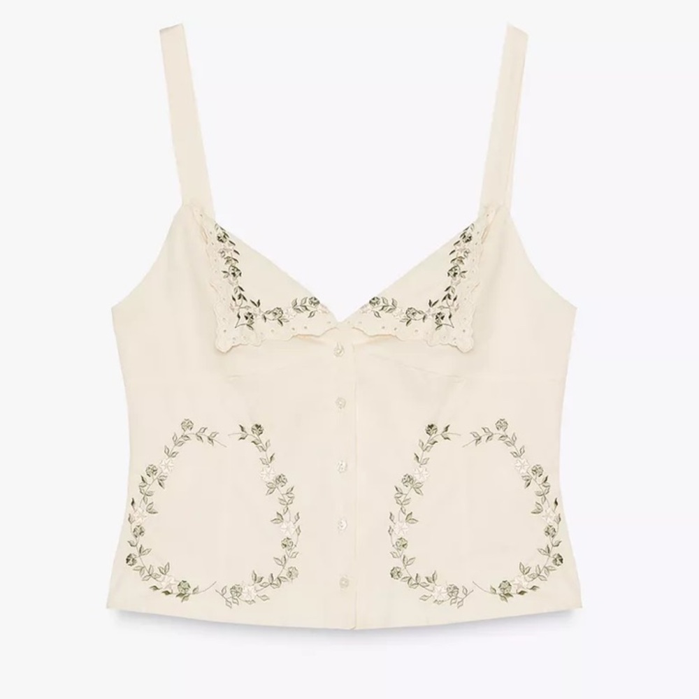 ZARA Embroidered Cotton Poplin Top NWOT